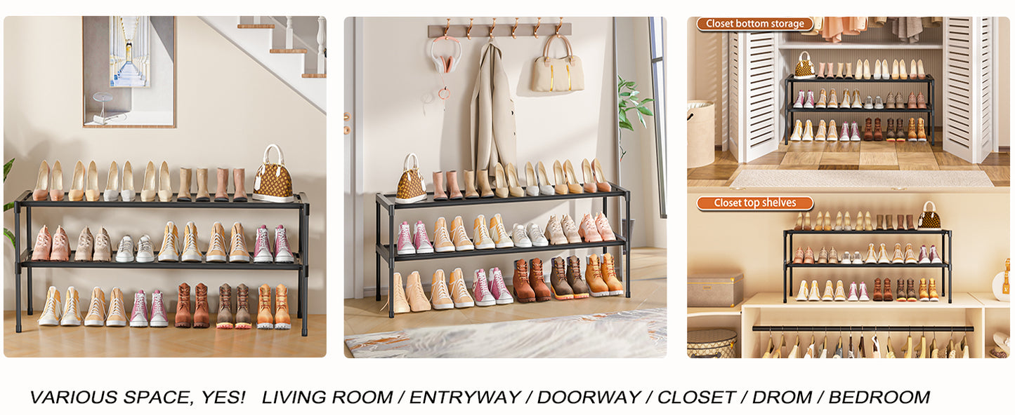 LUKYTOWER Extra Long Shoe Rack 2 Tier Shoe Storage Organizer Wide Stackable Shoe Organizer Racks for Closet Entryway,Shoe Shelf Stand Sturdy Durable Shoes Rack Holder Save Space