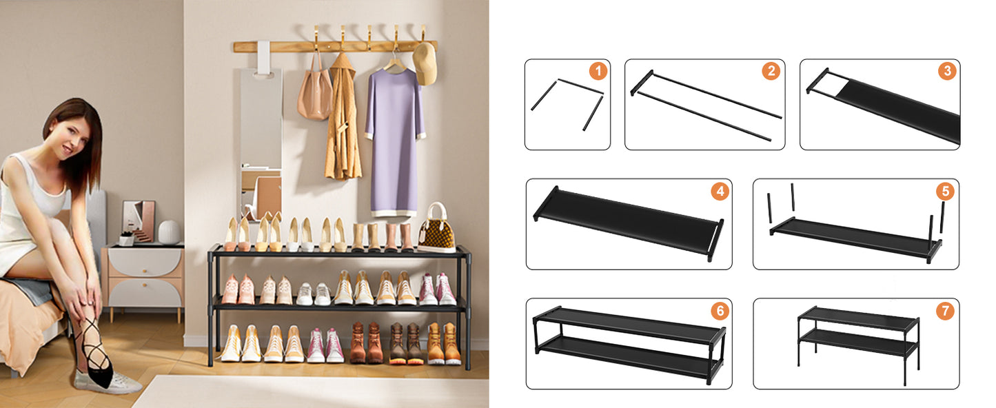Long Shoe Rack 2 Tier Shoe Storage Organizer Wide Stackable Shoe Organizer Racks for Closet Entryway,Shoe Shelf Stand Sturdy Durable Shoes Rack Holder Save Space