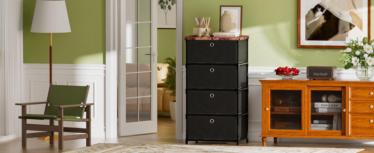 LUKYTOWER Fabric Storage Drawers Dresser and Chest of Drawers, Small Dresser with Drawers Unit, Sturdy 4 Drawers Dressers for Closet, Fabric Storage Bin Organizer, Closet Organizers and Storage