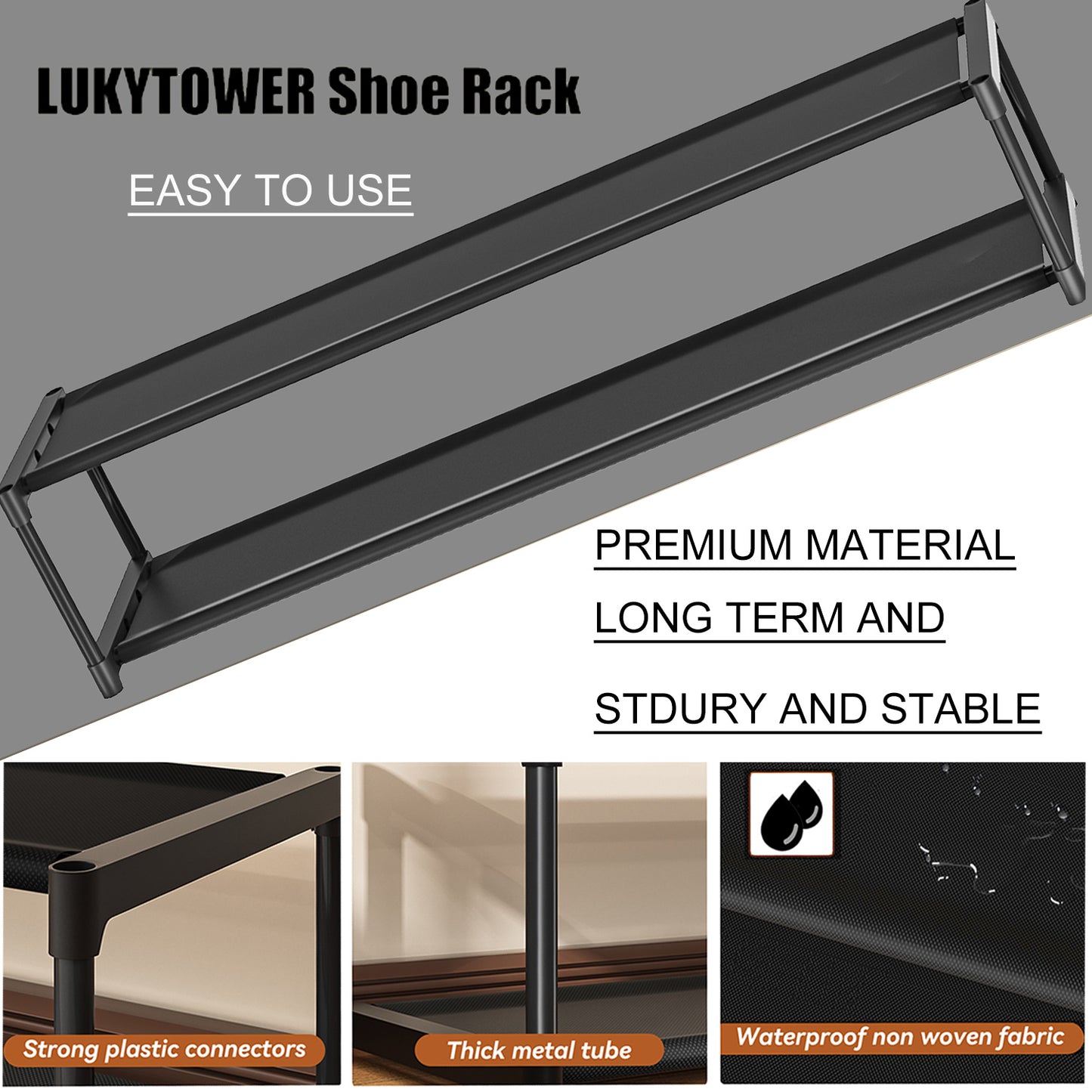 LUKYTOWER Long Shoe Rack Organizer 2 Tier Shoes Rack Storage Organizer for Closet Entryway Short Wide Sturdy Shoe Storage Racks Holder Low Shoe Shelf Free Standing Shoe Racks Garage12-13Pairs