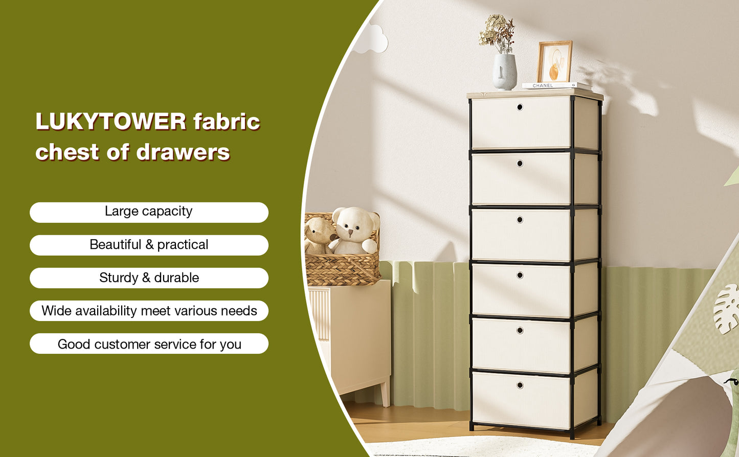 Fabric Storage Drawers Dresser and Chest of Drawers, Small Dresser with Drawers Unit, Sturdy 6 Drawer Dresser for Closet, Fabric Storage Bin Organizer