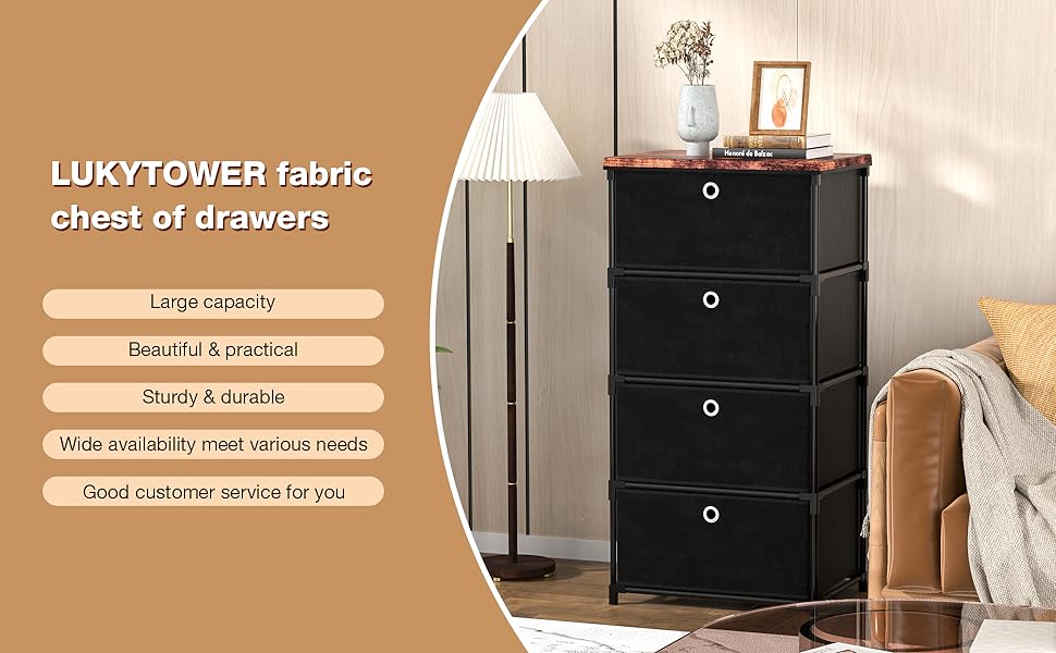 LUKYTOWER Fabric Storage Drawers Dresser and Chest of Drawers, Beautiful Small Dresser with Drawers, Sturdy 4 Drawer Dresser for Closet Dorm,Drawer Unit for Toys,Yarns