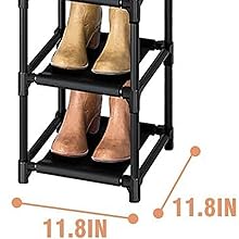 LUKYTOWER Tall Shoe Rack Narrow 10Tier Shoe Racks Organizer for Closet 10-15Pairs, Storage Rack for Shoes with 5Hooks, Sturdy Metal Shoe Shelf, Vertical Skinny Shoe Stand for Small Space