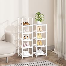 LUKYTOWER Tall Shoe Rack Narrow 10Tier Shoe Racks Organizer for Closet 10-15Pairs, Storage Rack for Shoes with 5Hooks, Sturdy Metal Shoe Shelf, Vertical Skinny Shoe Stand for Small Space