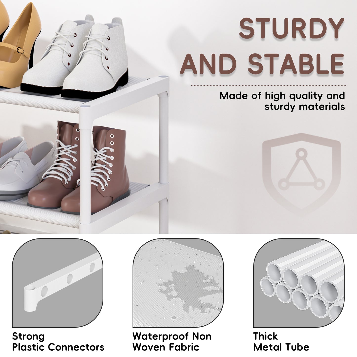 Extra Long Shoe Rack 4 Tier Shoe Storage Organizer with 2 Hooks, Wide Stackable Shoe Organizer Racks for Closet Entryway,Shoe Shelf Stand Sturdy Durable Shoes Holder Up to 26Pairs, White