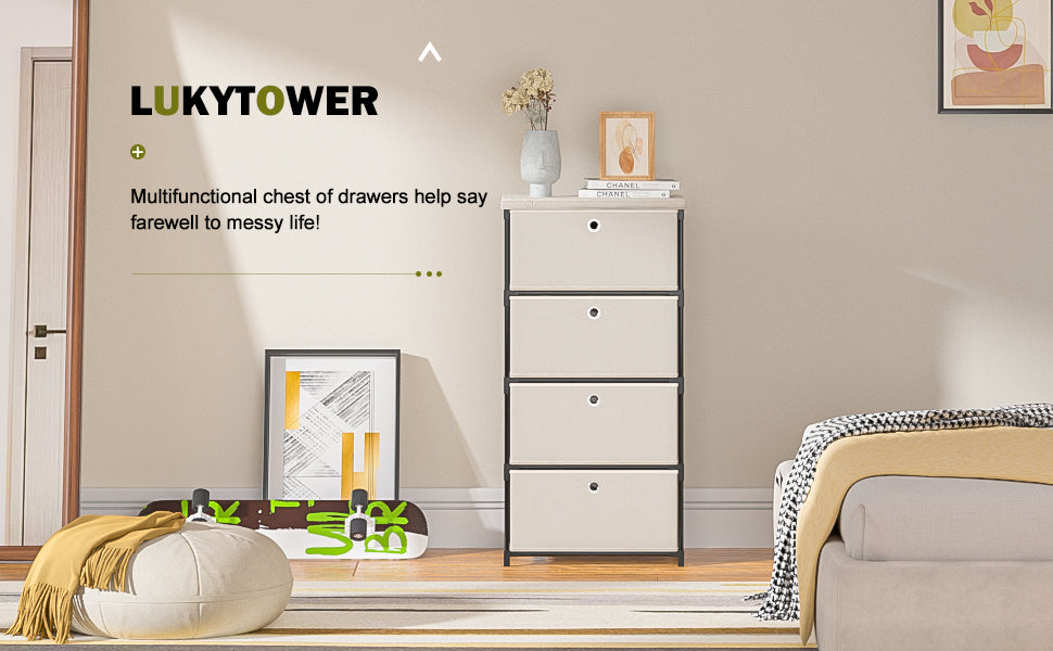 LUKYTOWER Fabric Storage Drawers Dresser and Chest of Drawers, Small Dresser with Drawers Unit, Sturdy 4 Drawer Dresser for Closet, Fabric Storage Bin Organizer