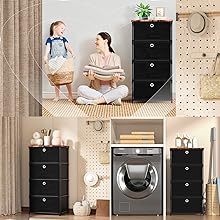 LUKYTOWER Fabric Storage Drawers Dresser and Chest of Drawers, Beautiful Small Dresser with Drawers, Sturdy 4 Drawer Dresser for Closet Dorm,Drawer Unit for Toys,Yarns