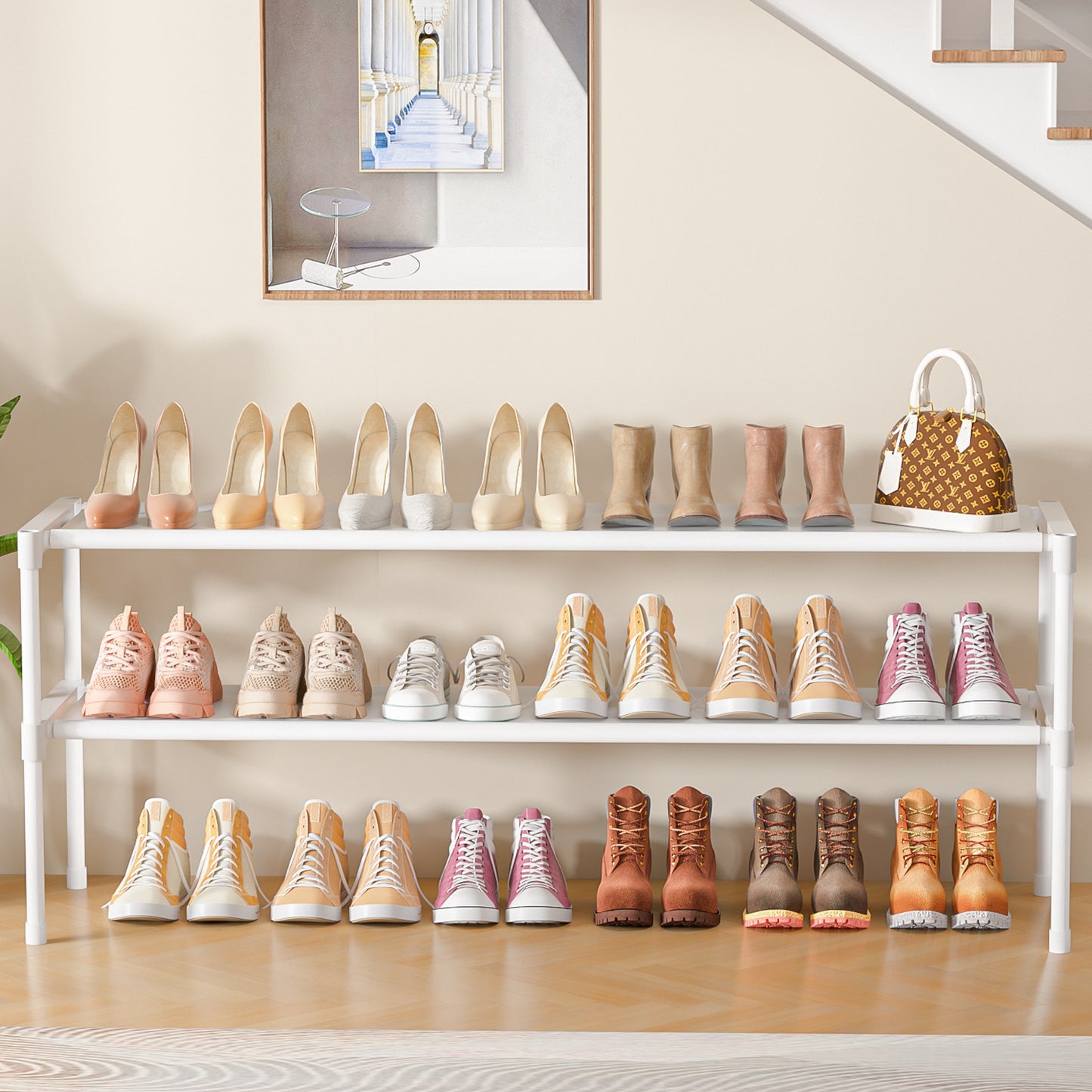 LUKYTOWER Extra Long Shoe Rack 2 Tier Shoe Storage Organizer Wide Stackable Shoe Organizer Racks for Closet Entryway,Shoe Shelf Stand Sturdy Durable Shoes Rack Holder Save Space