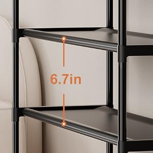 LUKYTOWER Tall Shoe Rack - 10 Tier Shoe Organizer with 5 Hooks, Pocket & Sturdy Stand for Closet Shoes