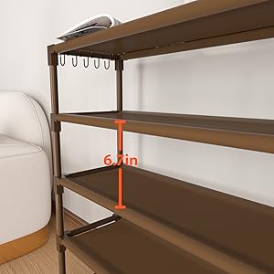 Tall Shoe Rack - 10 Tier Organizer for Closet, 30-35 Pairs, Large Capacity with 5 Hooks and Side Pocket, Sturdy Metal Shoe Shelf, Vertical Shoe Stand Tower