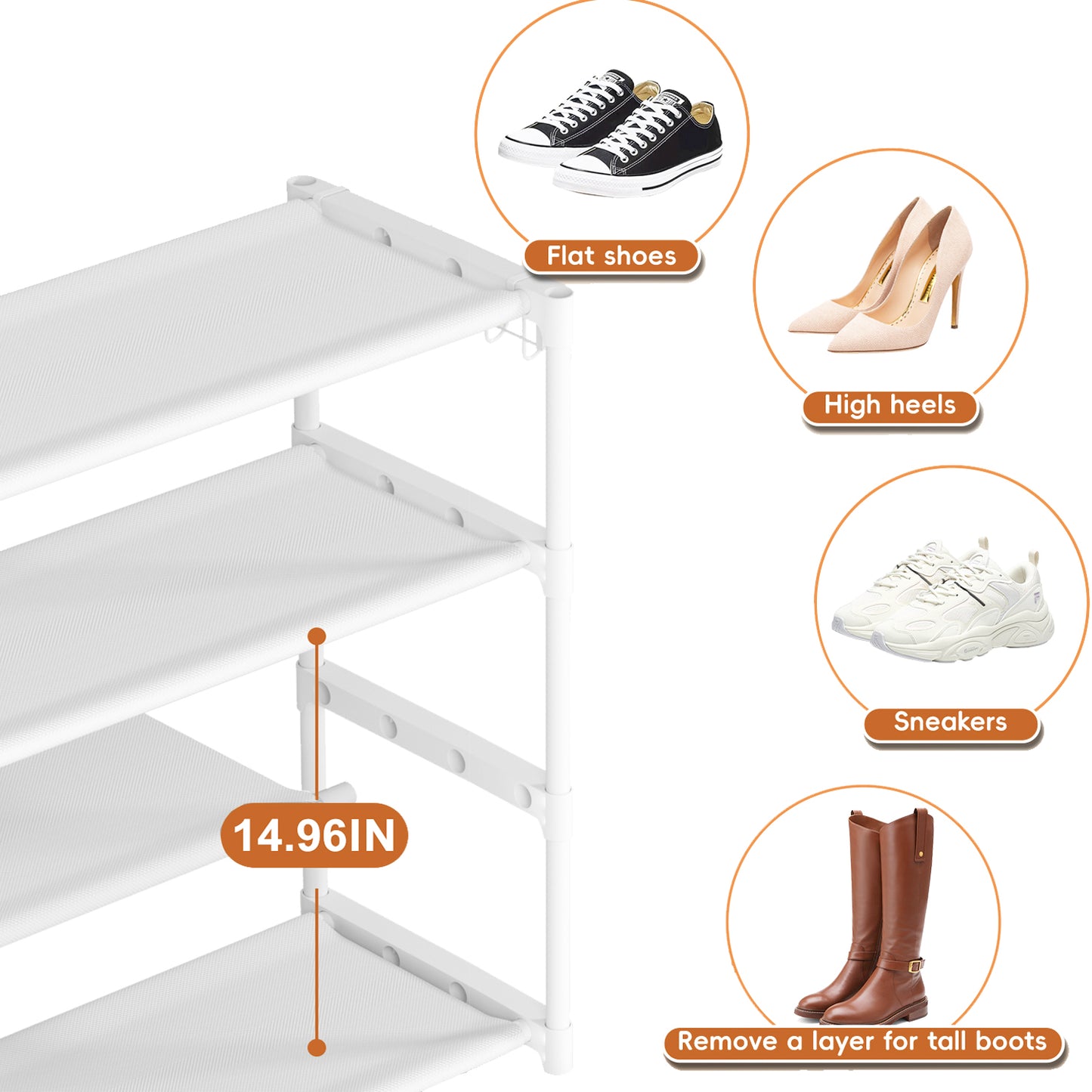 Extra Long Shoe Rack 4 Tier Shoe Storage Organizer with 2 Hooks, Wide Stackable Shoe Organizer Racks for Closet Entryway,Shoe Shelf Stand Sturdy Durable Shoes Holder Up to 26Pairs, White