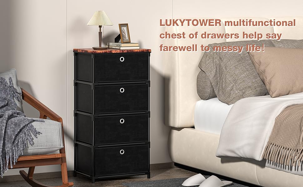 LUKYTOWER Fabric Storage Drawers Dresser and Chest of Drawers, Beautiful Small Dresser with Drawers, Sturdy 4 Drawer Dresser for Closet Dorm,Drawer Unit for Toys,Yarns