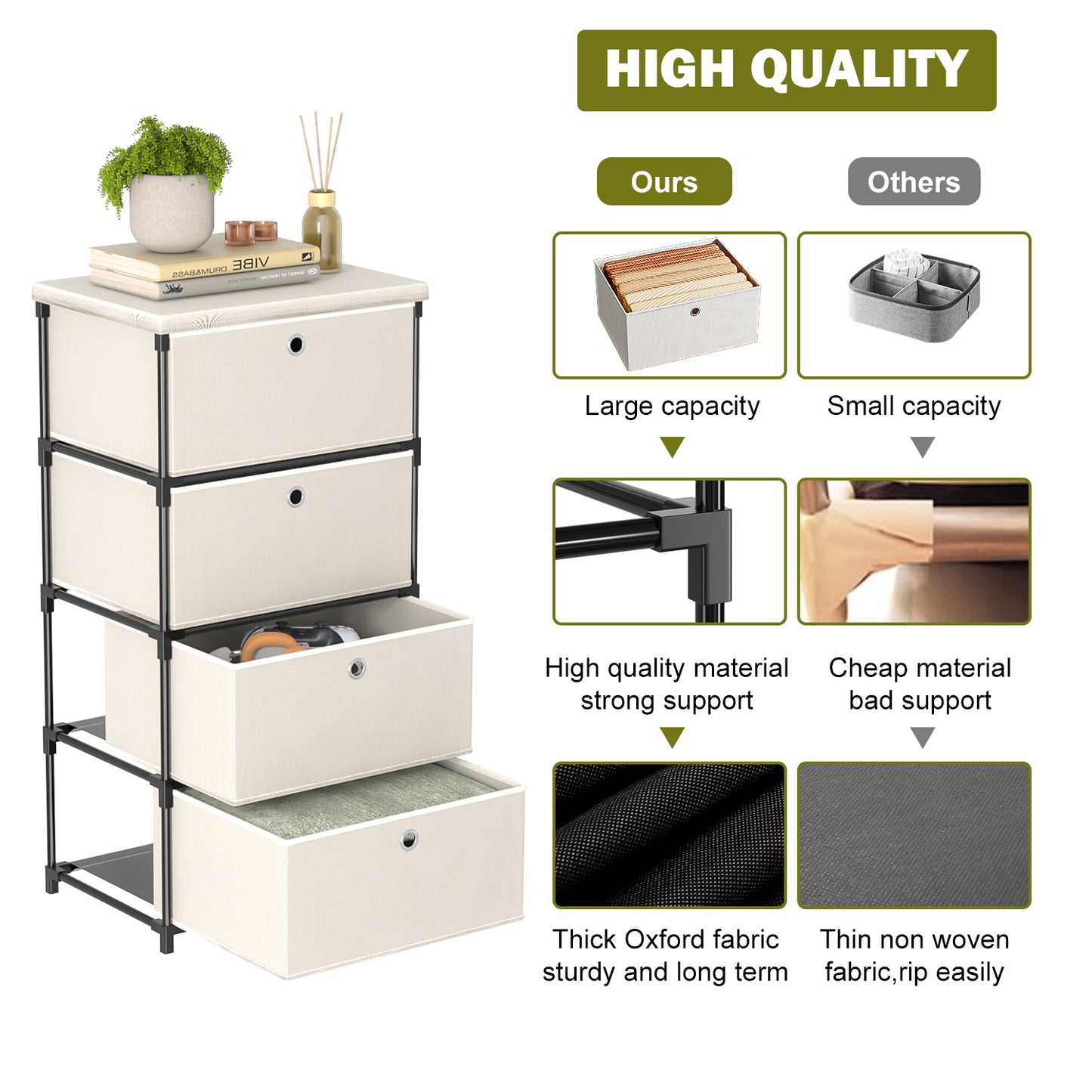 LUKYTOWER Fabric Storage Drawers Dresser and Chest of Drawers, Small Dresser with Drawers Unit, Sturdy 4 Drawer Dresser for Closet, Fabric Storage Bin Organizer