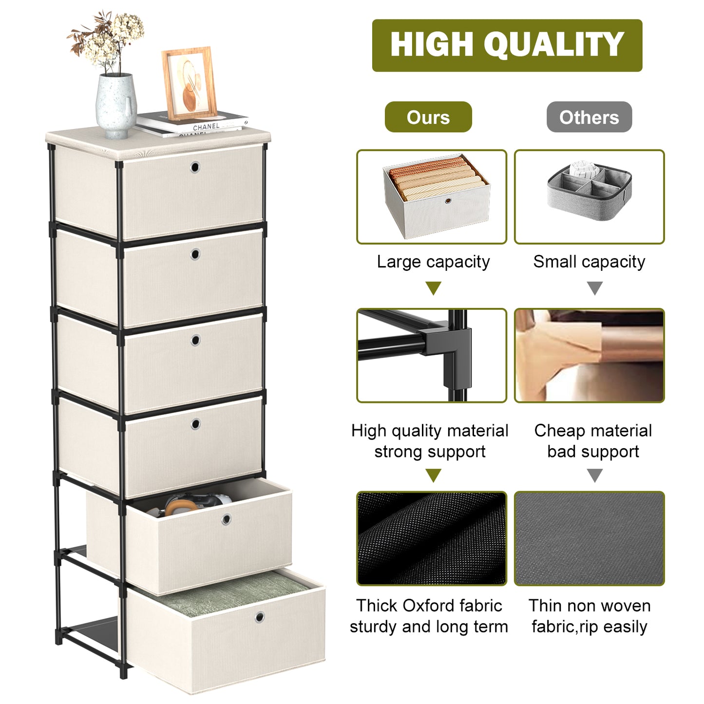 Fabric Storage Drawers Dresser and Chest of Drawers, Small Dresser with Drawers Unit, Sturdy 6 Drawer Dresser for Closet, Fabric Storage Bin Organizer