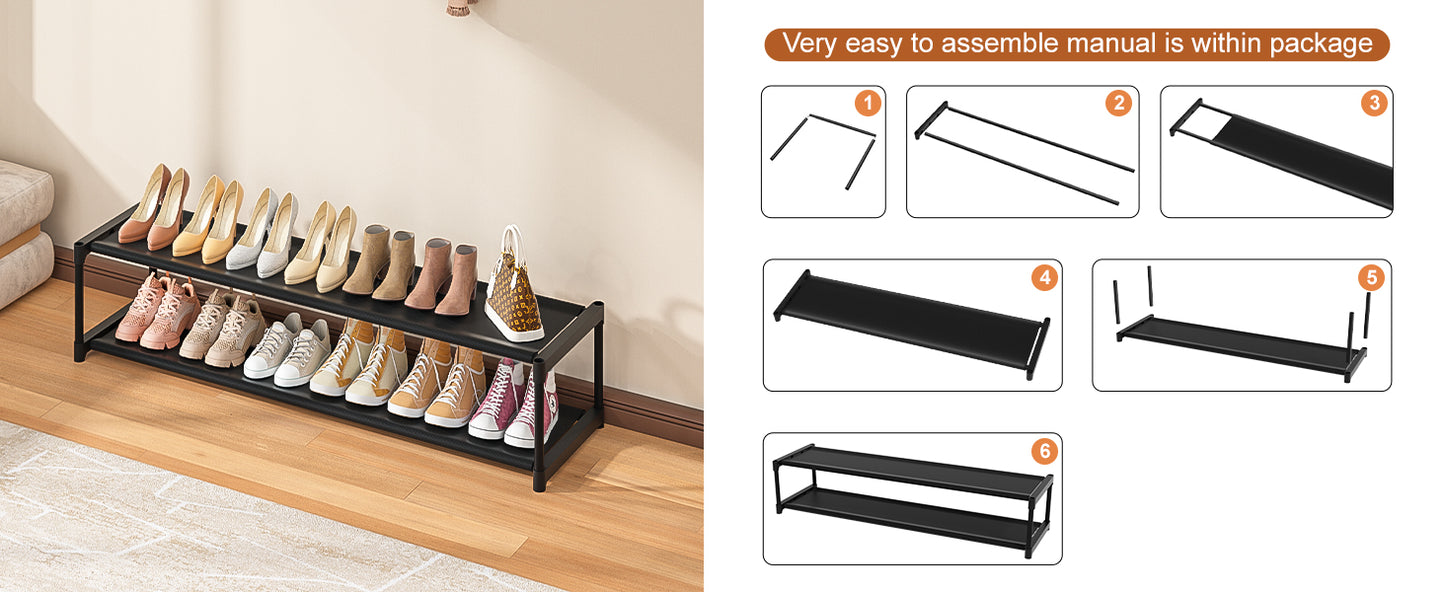 LUKYTOWER Long Shoe Rack Organizer 2 Tier Shoes Rack Storage Organizer for Closet Entryway Short Wide Sturdy Shoe Storage Racks Holder Low Shoe Shelf Free Standing Shoe Racks Garage12-13Pairs