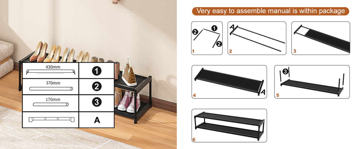 LUKYTOWER Long Shoe Rack Organizer 2 Tier Shoes Rack Storage Organizer for Closet Entryway Short Wide Sturdy Shoe Storage Racks Holder Low Shoe Shelf Free Standing Shoe Racks Garage12-13Pairs