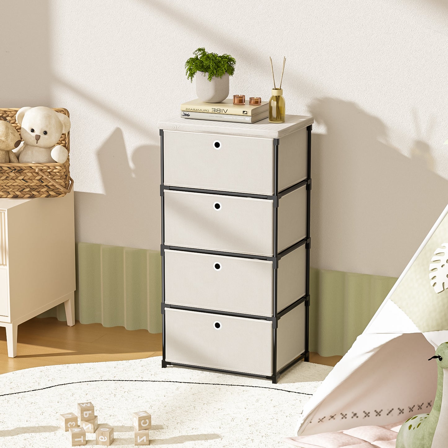 LUKYTOWER Fabric Storage Drawers Dresser and Chest of Drawers, Small Dresser with Drawers Unit, Sturdy 4 Drawer Dresser for Closet, Fabric Storage Bin Organizer