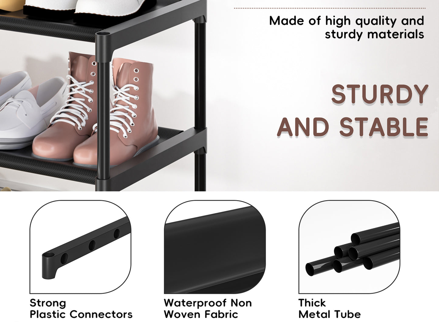 Extra Long Shoe Rack 6 Tier Shoe Storage Organizer with 2 Hooks, Wide Stackable Shoe Organizer Racks for Closet Entryway,Shoe Shelf Stand Sturdy Durable Shoes Holder Up to 39Pairs, Black