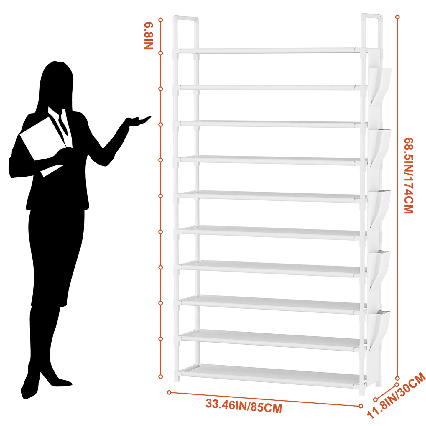 Tall Shoe Rack 10 Tier Shoe Racks Organizer for Closet 40-45Pairs,Large Capacity Storage Rack for Shoes with 5Hooks,Sturdy Metal Shoe Shelf, Vertical Shoe Stand Tower