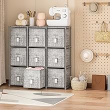 LUKYTOWER 9 Cube Closet Organizers and Storage with Beautiful Printed Cube Storage Organizer Drawers + Labels,9 Cube Storage Shelf, Toy Cubby Storage Organizer, Cube Organizer