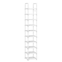 LUKYTOWER Tall Shoe Rack Narrow 10Tier Shoe Racks Organizer for Closet 10-15Pairs, Storage Rack for Shoes with 5Hooks, Sturdy Metal Shoe Shelf, Vertical Skinny Shoe Stand for Small Space