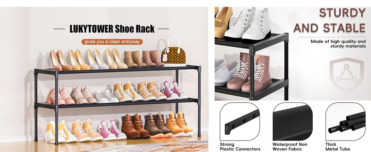 LUKYTOWER Extra Long Shoe Rack 2 Tier Shoe Storage Organizer Wide Stackable Shoe Organizer Racks for Closet Entryway,Shoe Shelf Stand Sturdy Durable Shoes Rack Holder Save Space
