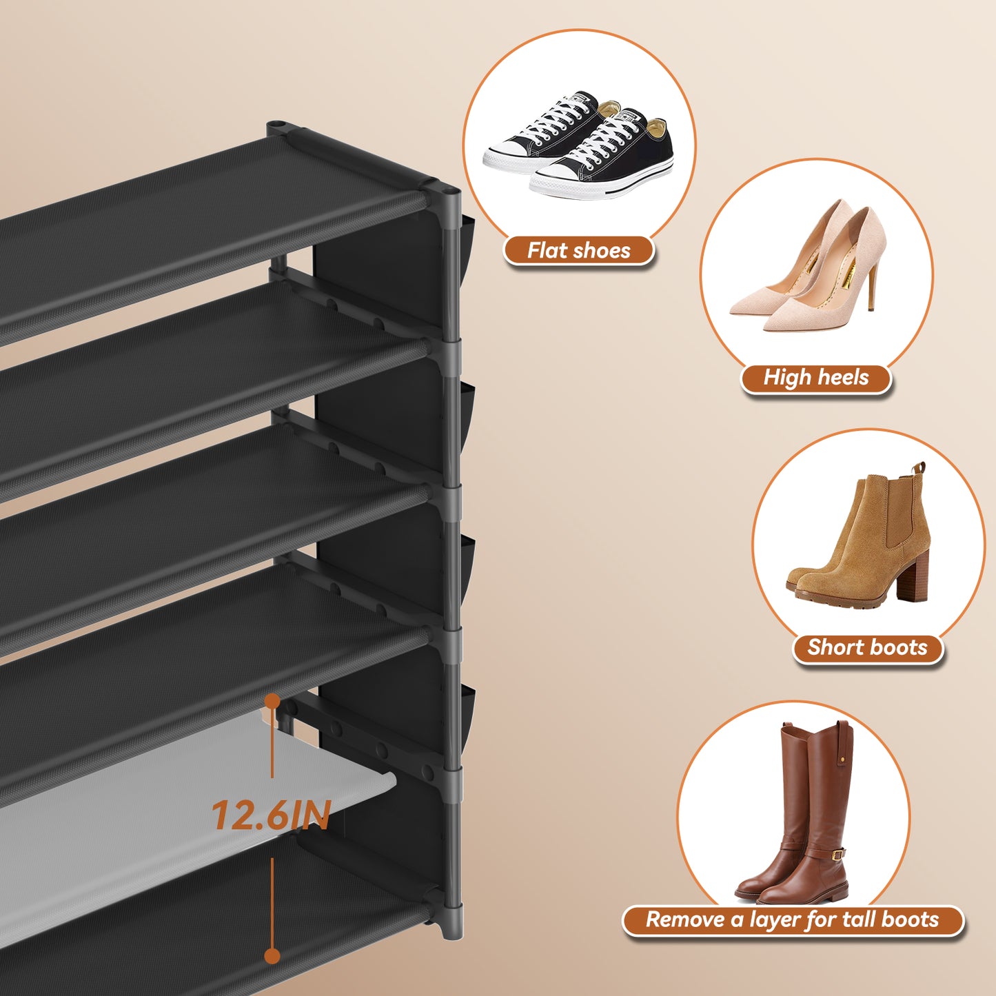 LUKYTOWER Long Shoe Rack 6 Tier Shoes Rack Organizer with Hook and Pocket, Stackable Shoe Storage Rack for Closet, Shoe Organizer Entryway Shoe Holder Shoe Shelf Stand Large Up to 42Pairs