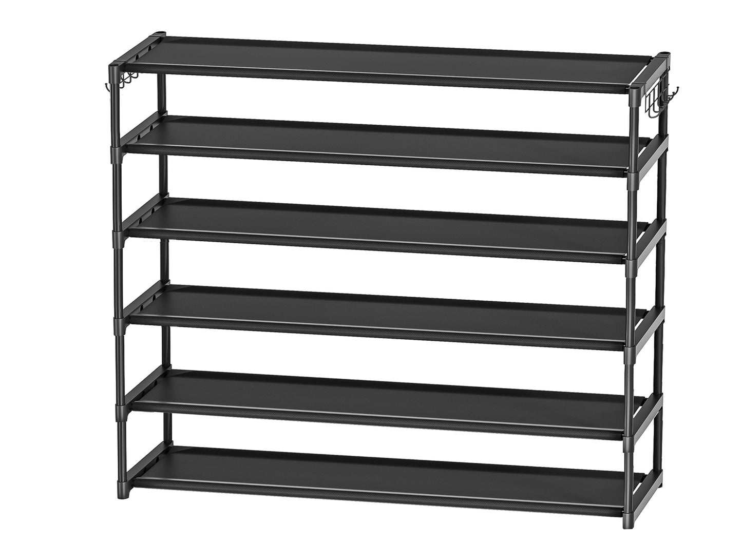 Extra Long Shoe Rack 6 Tier Shoe Storage Organizer with 2 Hooks, Wide Stackable Shoe Organizer Racks for Closet Entryway,Shoe Shelf Stand Sturdy Durable Shoes Holder Up to 39Pairs, Black