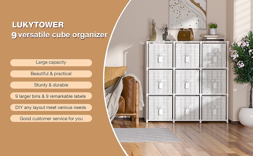 9 Cube Closet Organizers and Storage with Beautiful Printed Cube Storage Organizer Drawers + Labels,9 Cube Storage Shelf, Toy Cubby Storage Organizer, Cube Organizer