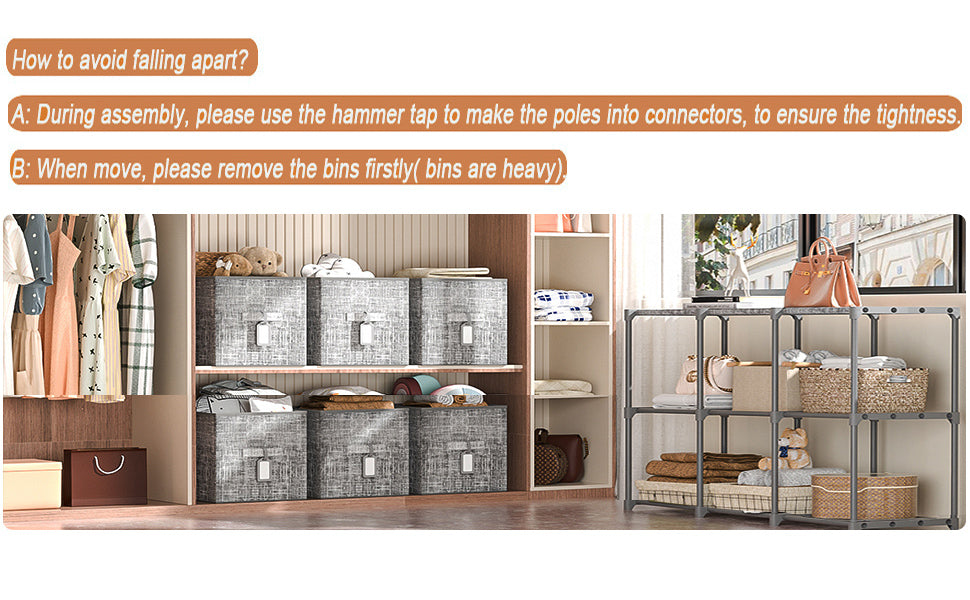 LUKYTOWER Cube Storage Organizer Shelf with 6 Printed Bins + Labels, Cubby Storage Organizer with Bins, Large Capacity Shelves for Storage,Closet, Living Room, Dorm, Yarn