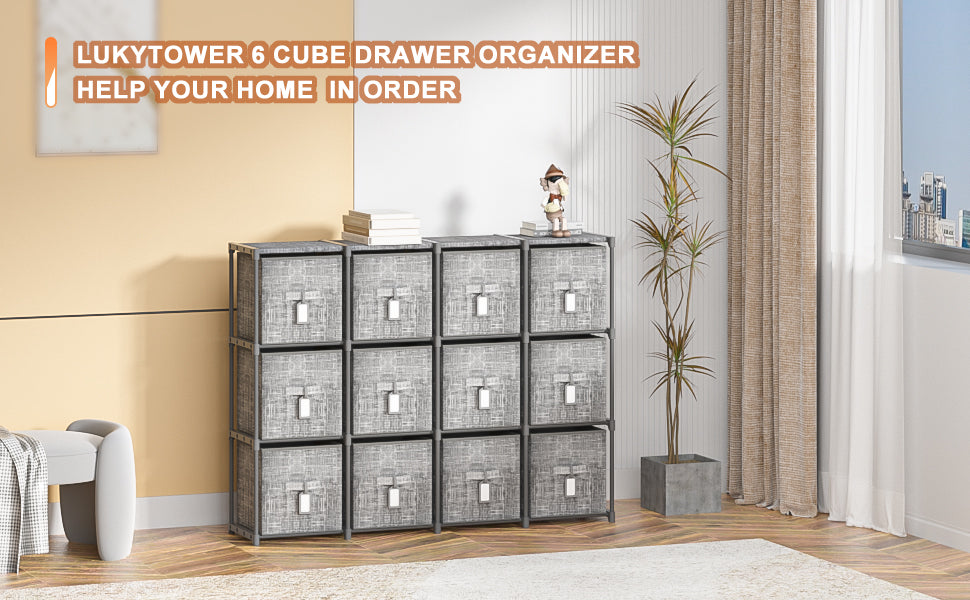 LUKYTOWER 6 Drawer Dresser, Fabric Storage Chest Cube Organizer,Drawer Clothes Organizer - 6 Drawers Storage Organizer Unit for Closet, Closet Dresser for Dorm, Bedroom, Hallway