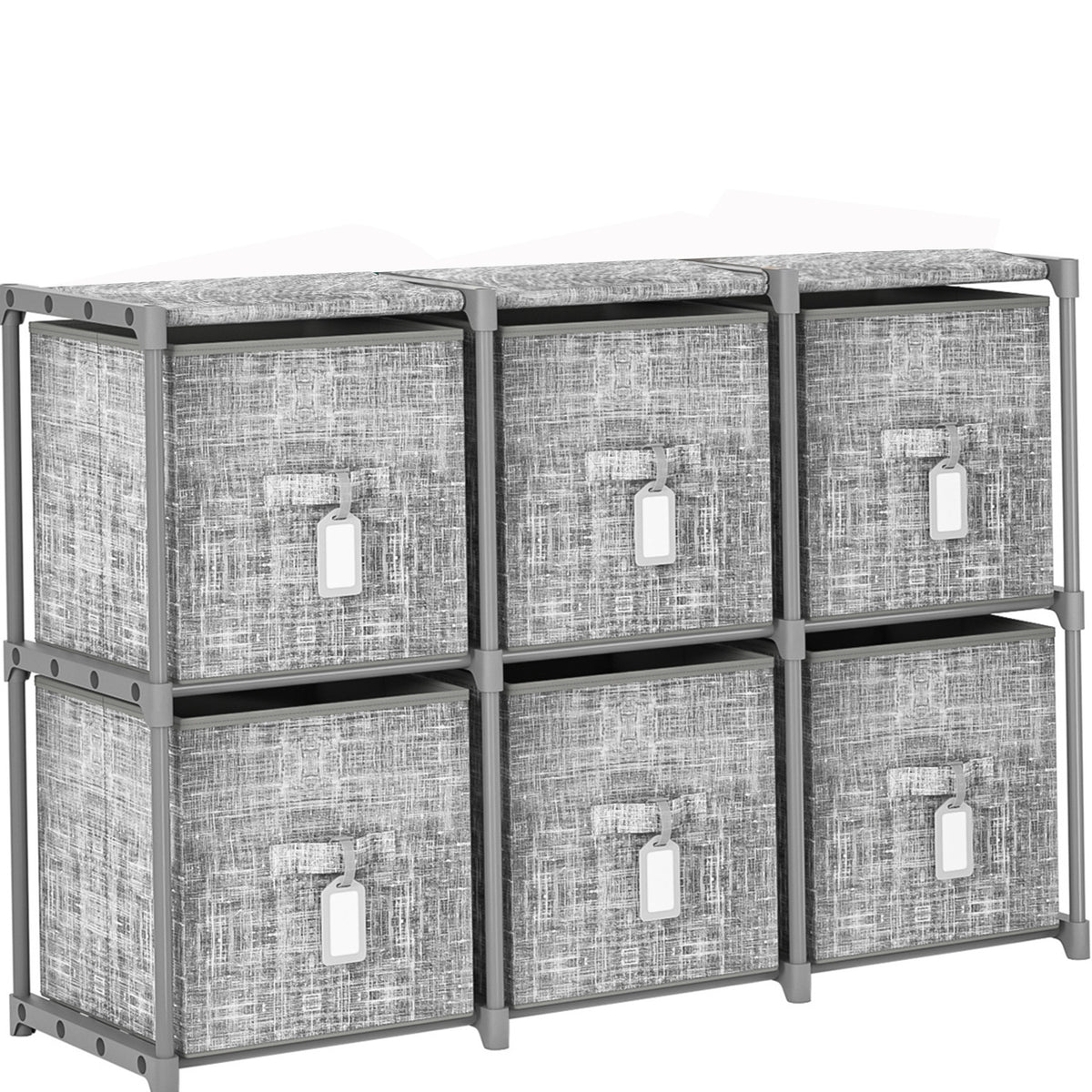 LUKYTOWER Cube Storage Organizer Shelf with 6 Printed Bins + Labels, Cubby Storage Organizer with Bins, Large Capacity Shelves for Storage,Closet, Living Room, Dorm, Yarn