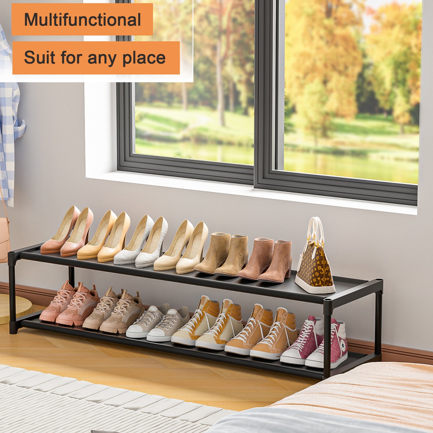 Shoe Rack Long 2 Tier Stackable Shoe Storage Organizer Rack for Closet Entryway Garage Sturdy Shoe Shelf Durable Shoes Rack Stand