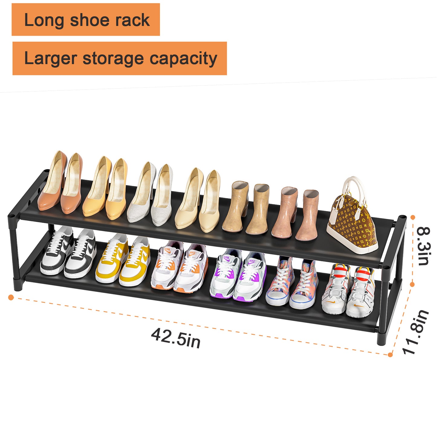 Shoe Rack Long 2 Tier Stackable Shoe Storage Organizer Rack for Closet Entryway Garage Sturdy Shoe Shelf Durable Shoes Rack Stand