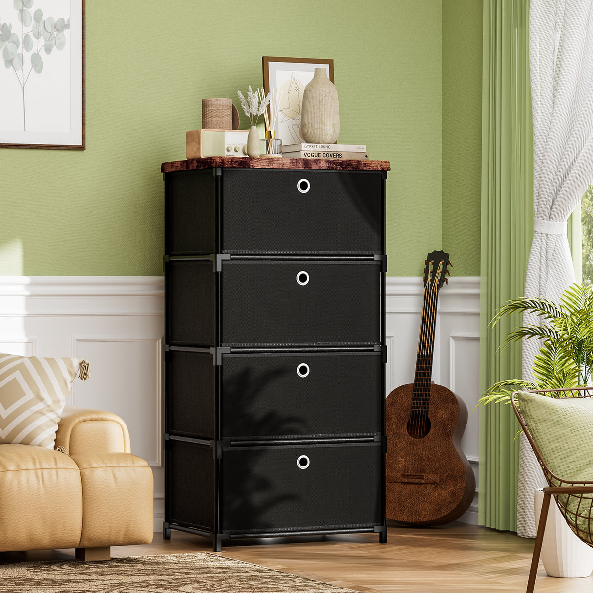 LUKYTOWER Fabric Storage Drawers Dresser and Chest of Drawers, Small Dresser with Drawers Unit, Sturdy 4 Drawers Dressers for Closet, Fabric Storage Bin Organizer, Closet Organizers and Storage