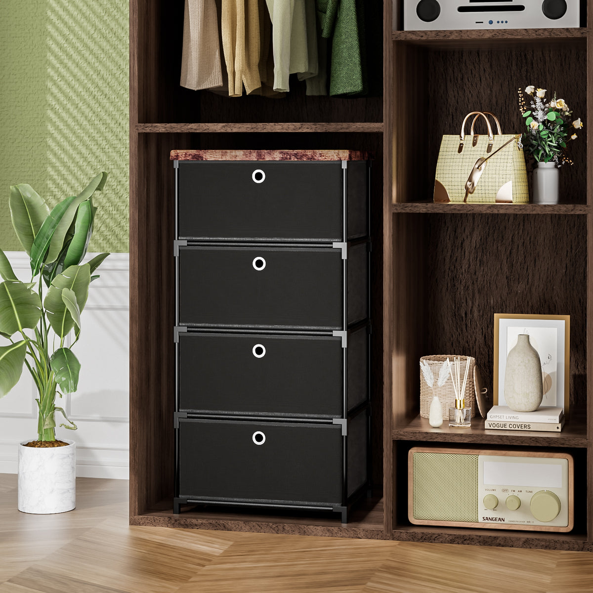 LUKYTOWER Fabric Storage Drawers Dresser and Chest of Drawers, Small Dresser with Drawers Unit, Sturdy 4 Drawers Dressers for Closet, Fabric Storage Bin Organizer, Closet Organizers and Storage